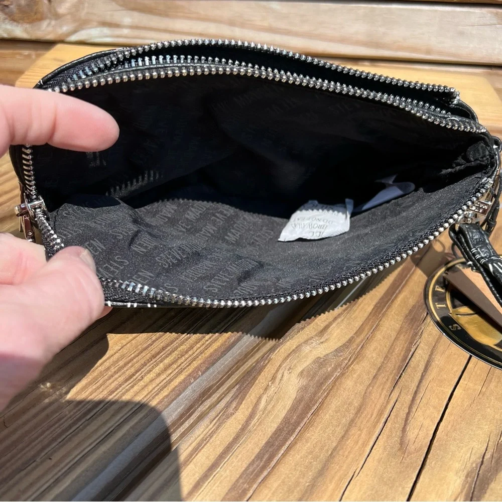 - Steve Madden Double Zip Logo Leather Wristlet! NEW!